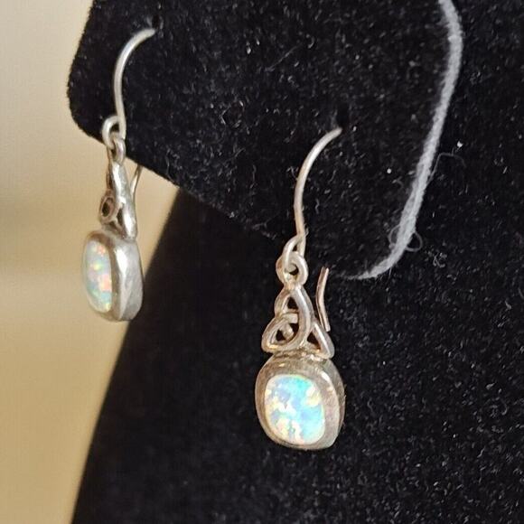 Morningflower Knot Earrings white Opal Sterling Silver French Hook Ear Wire 925 - Picture 5 of 8